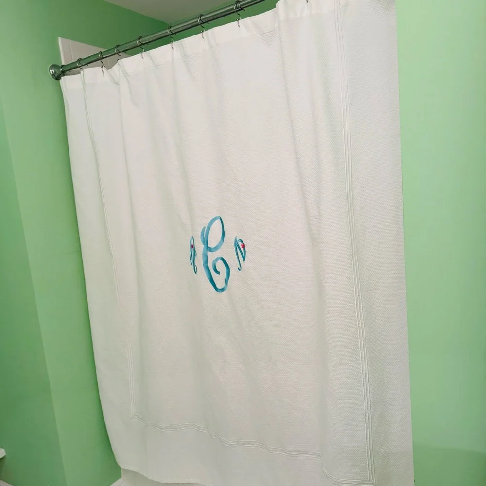White Shower Curtain Monogram ACN